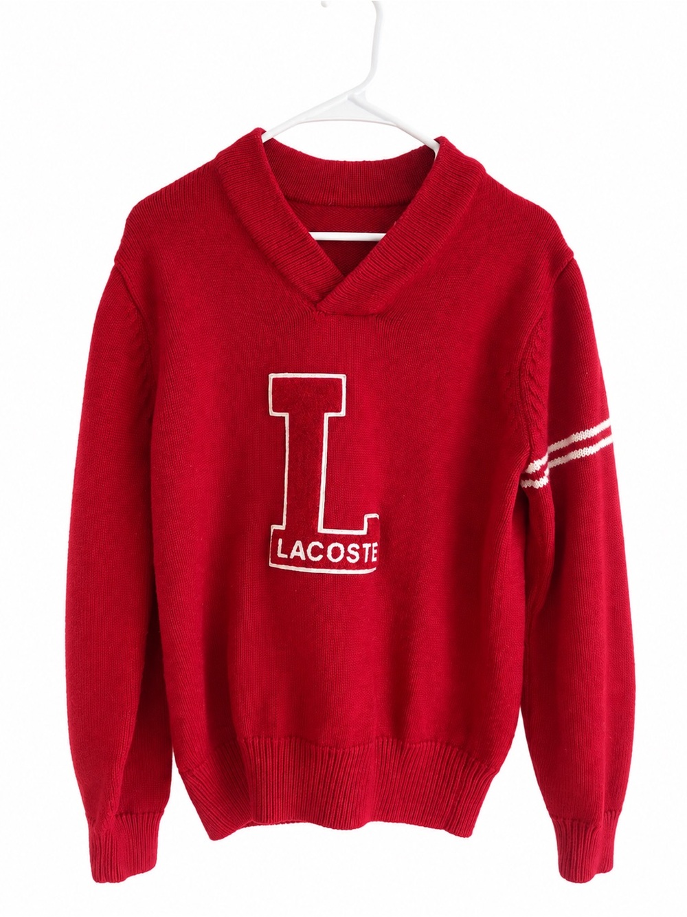 Lacoste Crimson V-Neck Varsity Style Sweater